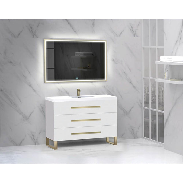 Madeli - Madeli Icon 48C'' Free standing Vanity Cabinet in White/HW: Polished Nickel(PN) - White With Polished Nickel