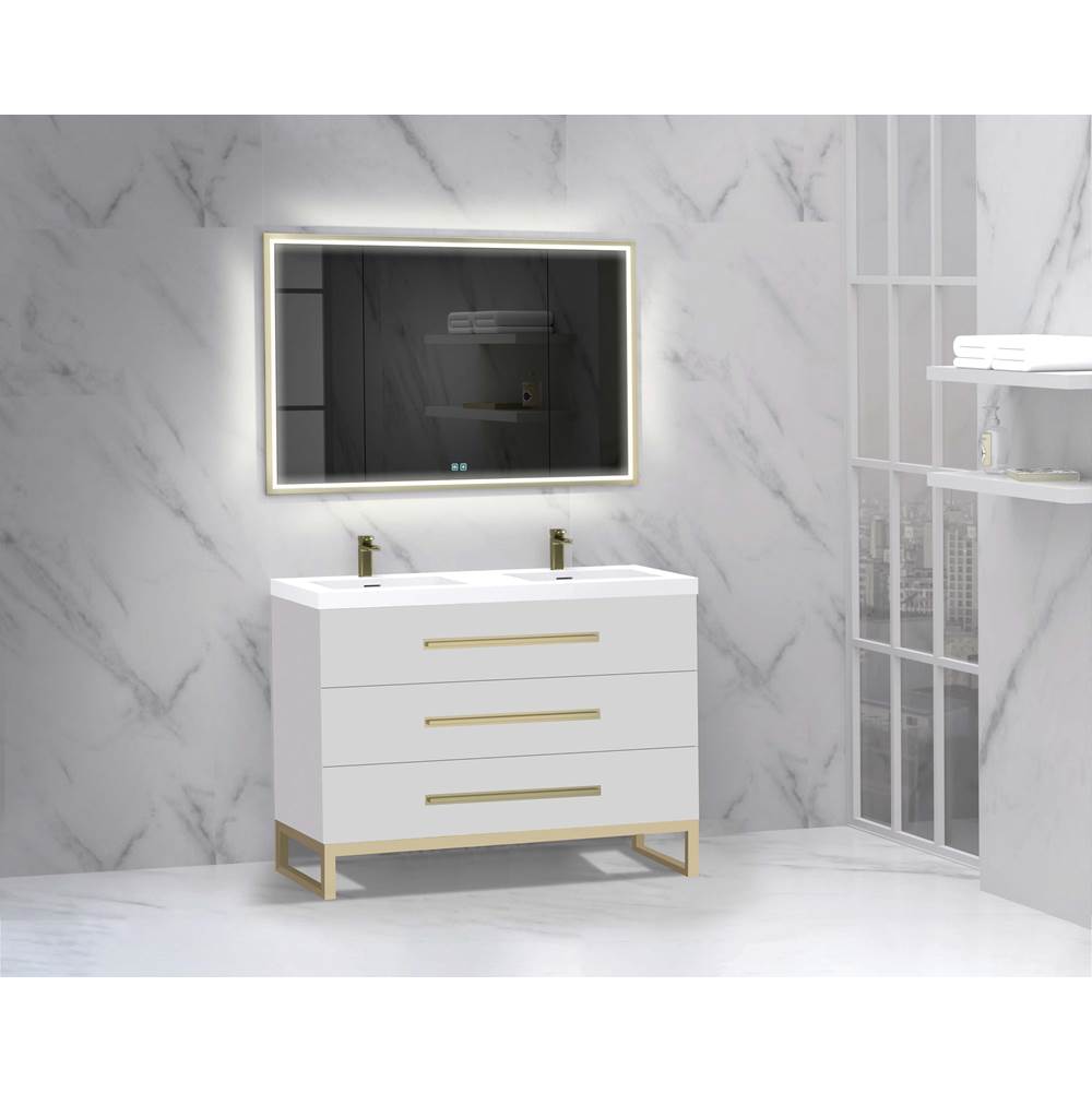 Madeli - Madeli Icon 48D'' Free standing Vanity Cabinet in White/HW: Satin Brass(SB) - White With Satin Brass