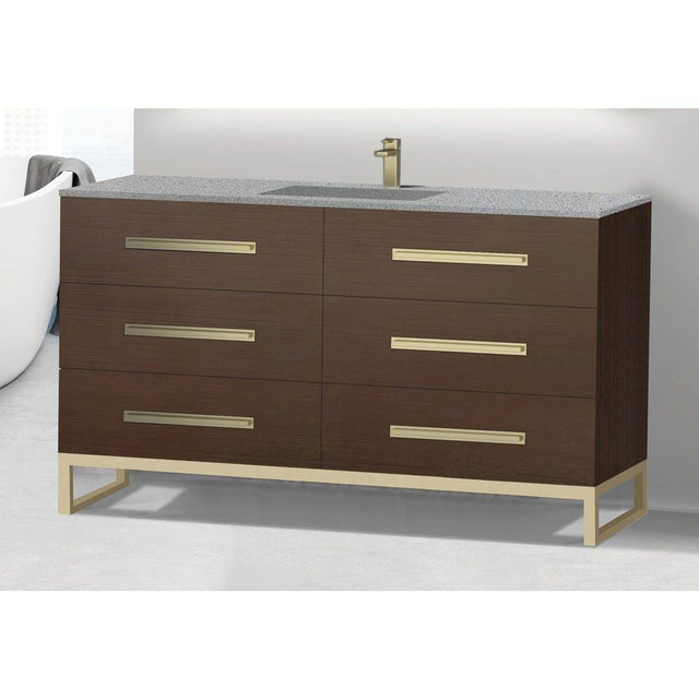 Madeli - Madeli Icon 60C'' Free standing Vanity Cabinet in Walnut/HW: Polished Nickel(PN) - Walnut With Polished Nickel