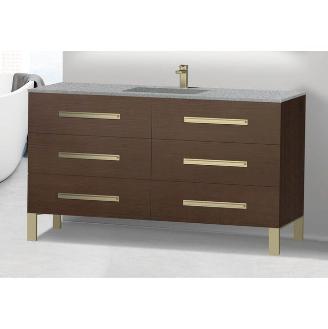 Madeli - Madeli Icon 60C'' Free standing Vanity Cabinet in Walnut/HW: Polished Chrome(PC) - Walnut With Polished Chrome