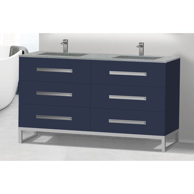 Madeli - Madeli Icon 60D'' Free standing Vanity Cabinet in Sapphire/HW: Matte Black(MB) - Sapphire With Matte Black