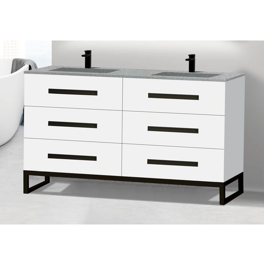 Madeli - Madeli Icon 60D'' Free standing Vanity Cabinet in White/HW: Brushed Nickel(BN) - White With Brushed Nickel