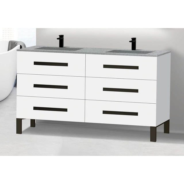 Madeli - Madeli Icon 60D'' Free standing Vanity Cabinet in White/HW: Brushed Nickel(BN) - White With Brushed Nickel
