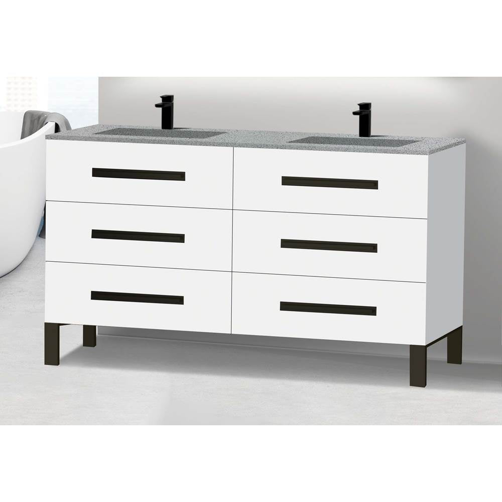 Madeli - Madeli Icon 60D'' Free standing Vanity Cabinet in White/HW: Satin Brass(SB) - White With Satin Brass