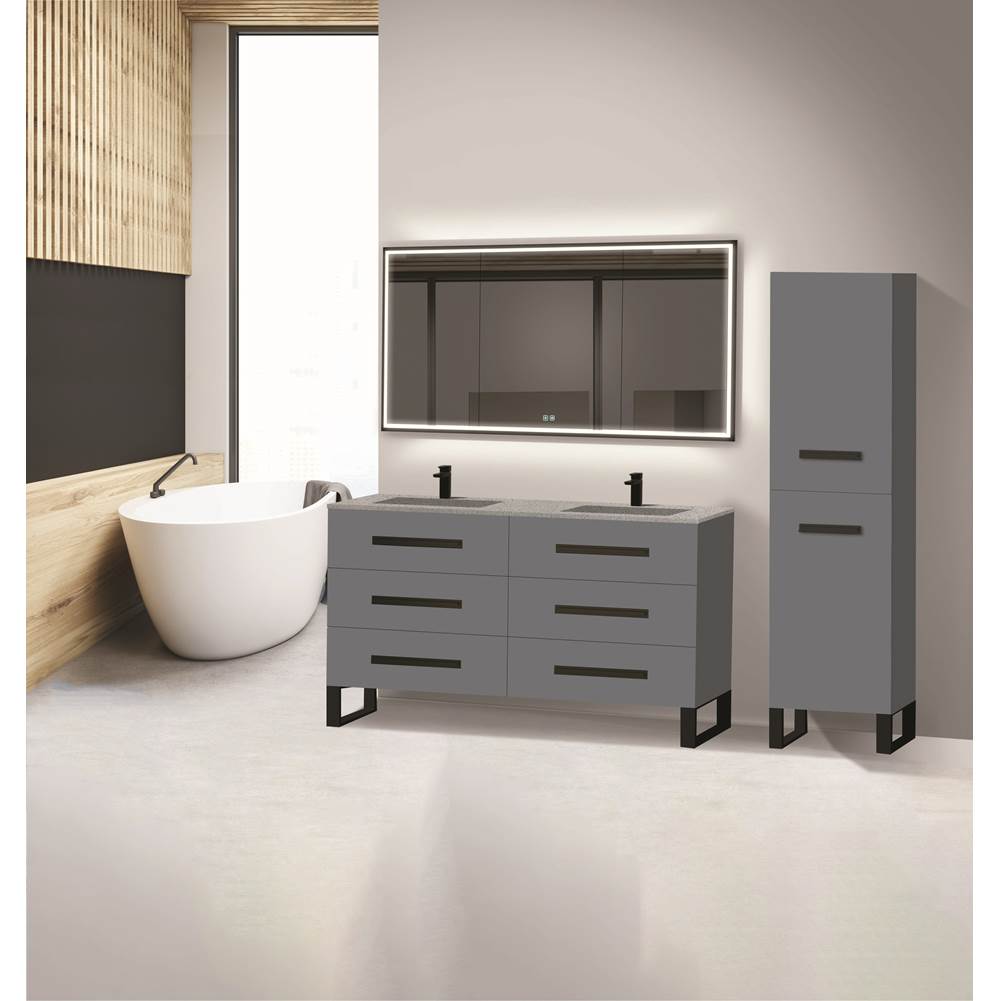 Madeli - Madeli Icon 60D'' Free standing Vanity Cabinet in Studio Grey/HW: Satin Brass(SB) - Studio Gray With Satin Brass