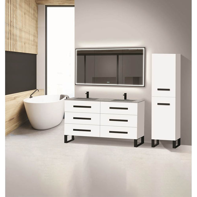 Madeli - Madeli Icon 60D'' Free standing Vanity Cabinet in White/HW: Polished Chrome(PC) - White With Polished Chrome