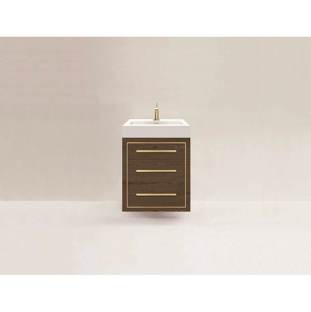 Madeli - Madeli Villa 24'' Wall hung  Vanity Cabinet in Brandy/HW: Satin Brass(SB) - Brandy With Satin Brass