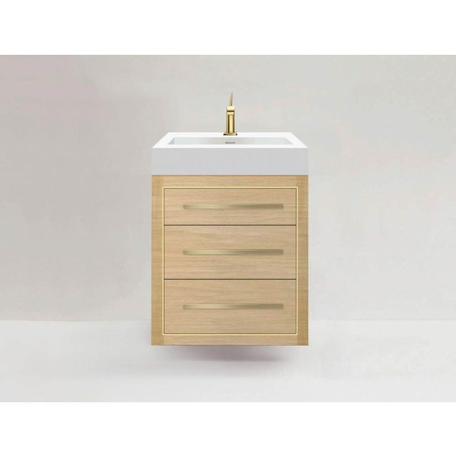 Madeli - Madeli Villa 24'' Wall hung Vanity Cabinet in Natural Oak/HW: Polished Nickel(PN) - Natural Oak With Polished Nickel