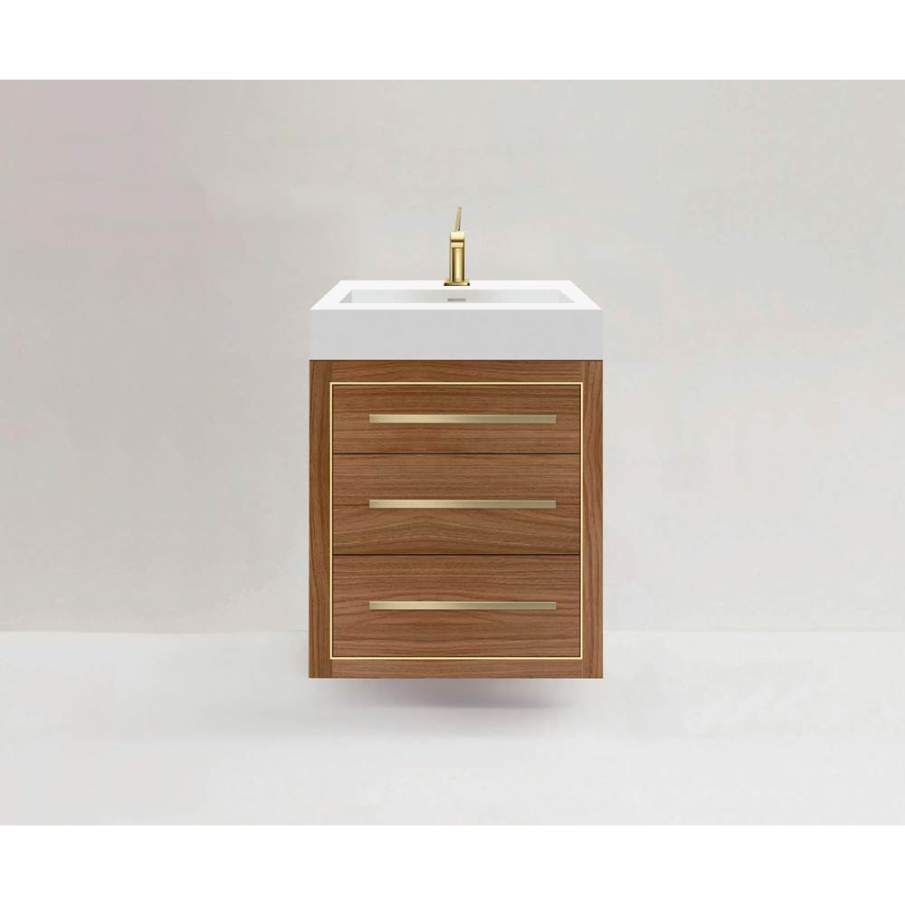 Madeli - Madeli Villa 24'' Wall hung Vanity Cabinet in Natural Walnut/HW: Satin Brass(SB) - Natural Walnut With Satin Brass