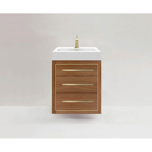 Madeli - Madeli Villa 24'' Wall hung Vanity Cabinet in Natural Walnut/HW: Satin Brass(SB) - Natural Walnut With Satin Brass