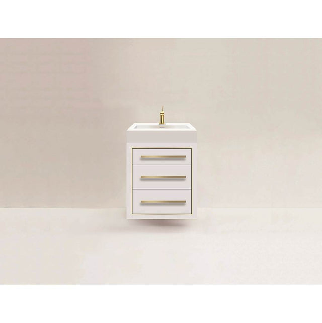 Madeli - Madeli Villa 24'' Wall hung  Vanity Cabinet in White/HW: Satin Brass(SB) - White With Satin Brass