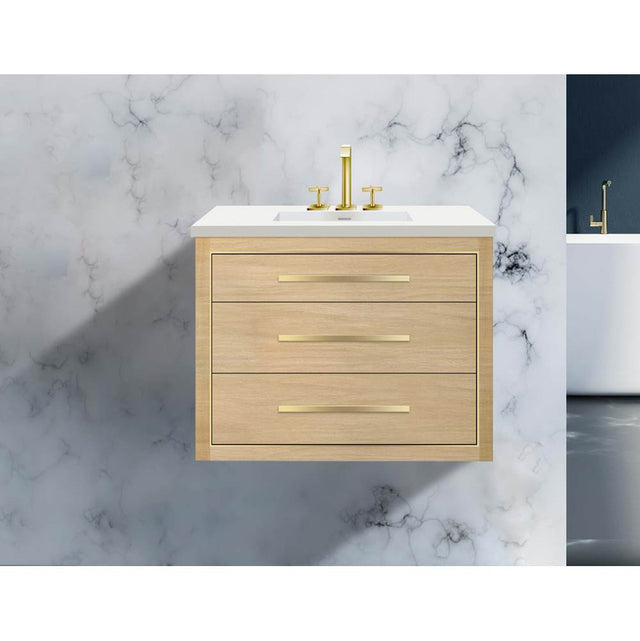 Madeli - Madeli Villa 30'' Wall hung Vanity Cabinet in Natural Oak/HW: Polished Nickel(PN) - Natural Oak With Polished Nickel