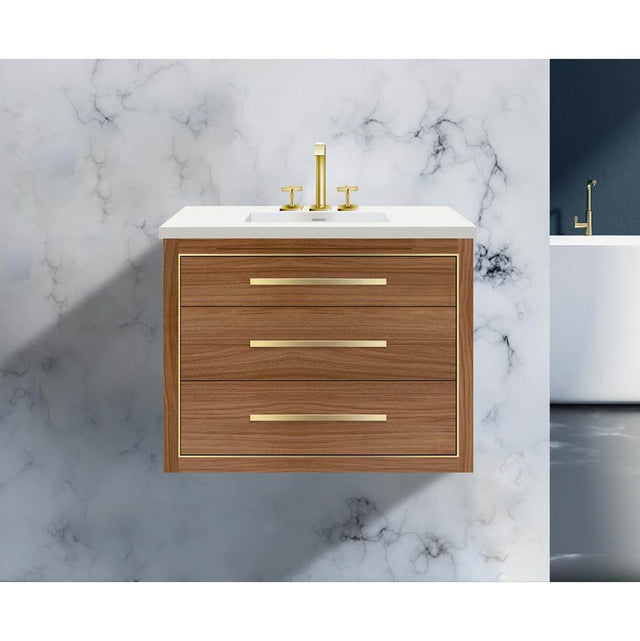 Madeli - Madeli Villa 30'' Wall hung Vanity Cabinet in Natural Walnut/HW: Polished Chrome(PC) - Natural Walnut With Polished Chrome