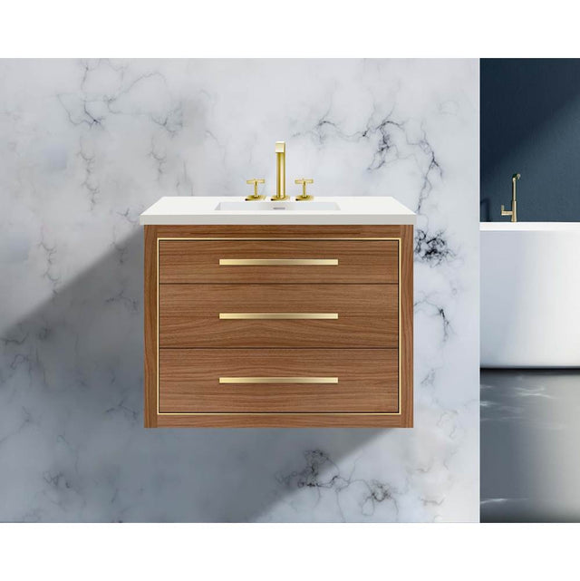Madeli - Madeli Villa 36'' Wall hung Vanity Cabinet in Natural Walnut/HW: Brushed Nickel(BN) - Natural Walnut With Brushed Nickel