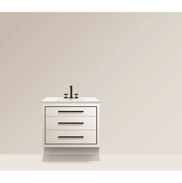 Madeli - Madeli Villa 36'' Wall hung  Vanity Cabinet in White/HW: Black(MB) - White With Matte Black