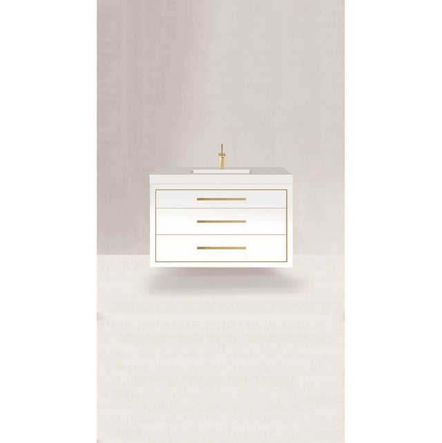 Madeli - Madeli Villa 48C'' Wall hung  Vanity Cabinet in White/HW: Polished Nickel(PN) - White With Polished Nickel
