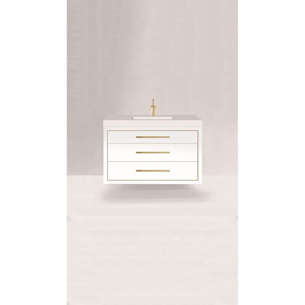Madeli - Madeli Villa 48C'' Wall hung  Vanity Cabinet in White/HW: Satin Brass(SB) - White With Satin Brass