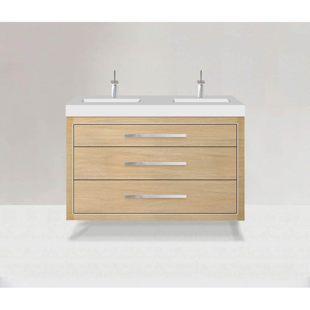 Madeli - Madeli Villa 48D'' Wall hung  Vanity Cabinet in Natural Oak/HW: Brushed Nickel(BN) - Natural Oak With Brushed Nickel