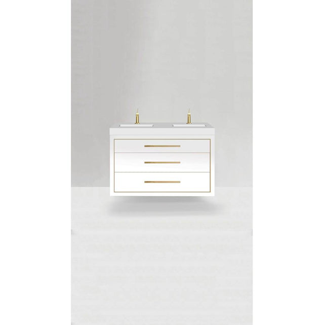 Madeli - Madeli Villa 48C'' Wall hung Vanity Cabinet in White/HW: Polished Nickel(N ) - White With Polished Nickel