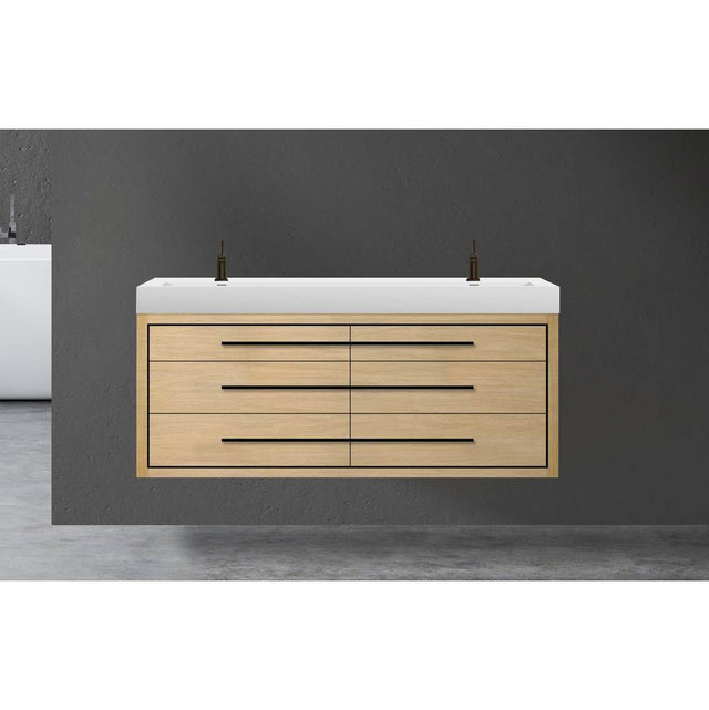 Madeli - Madeli Villa 60D'' Wall hung Vanity Cabinet in Natural Oak/HW: Polished Nickel(PN) - Natural Oak With Polished Nickel
