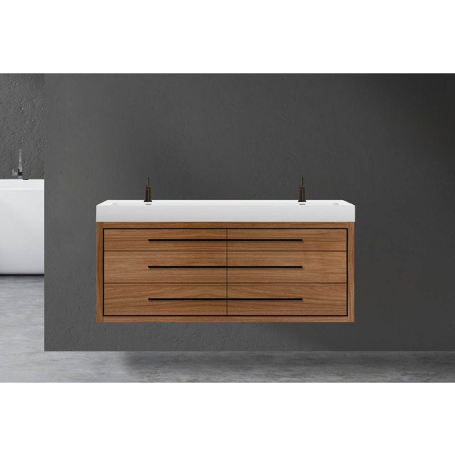 Madeli - Madeli Villa 60D'' Wall hung Vanity Cabinet in Natural Walnut/HW: Matte Black(MB) - Natural Walnut With Matte Black