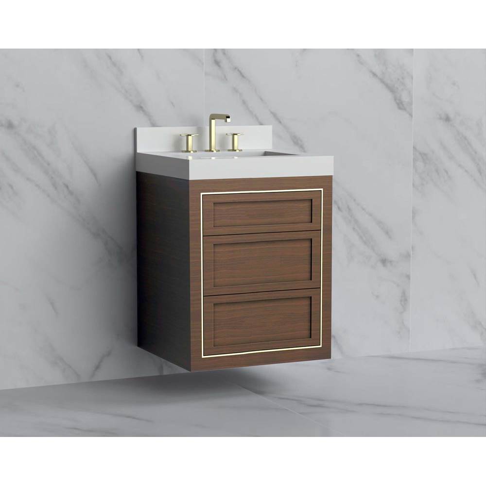 Madeli - Madeli Renaissance 24'' Wall hung Vanity Cabinet in Brandy - No Handles - Inlay in Satin Brass(SB) - Brandy With Satin Brass