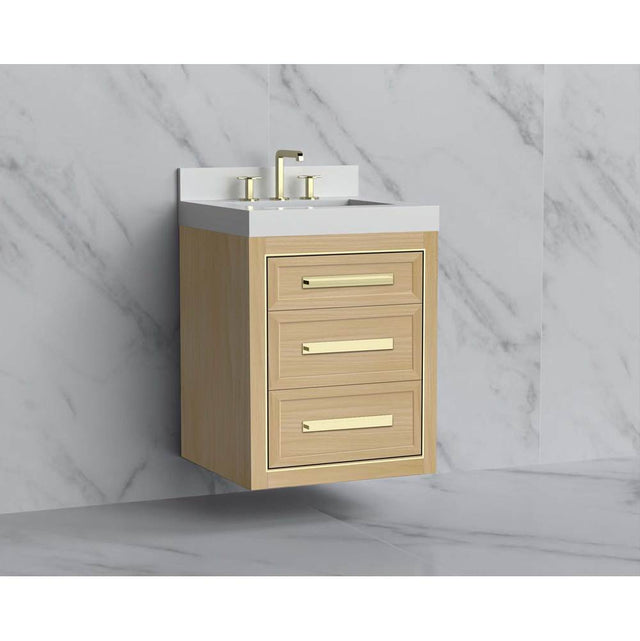 Madeli - Madeli Renaissance 24'' Wall hung Vanity Cabinet in Natural Oak/HW: Handles Satin Brass(SB) - Natural Oak With Satin Brass