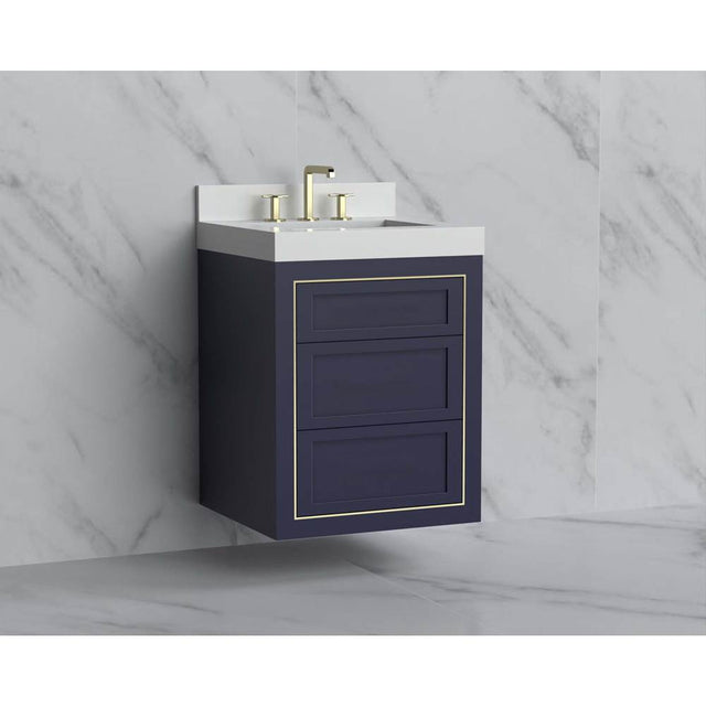 Madeli - Madeli Renaissance 24'' Wall hung Vanity Cabinet in Sapphire - No Handles - Inlay in Satin Brass(SB) - Sapphire With Satin Brass