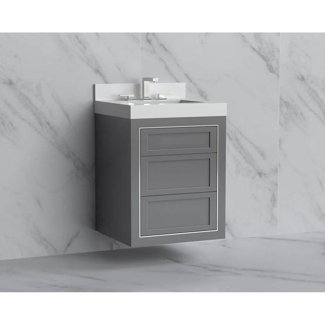 Madeli - Madeli Renaissance 24'' Wall hung Vanity Cabinet in Studio Grey - No Handles - Inlay in Polished Nickel(PN) - Studio Gray With Polished Nickel