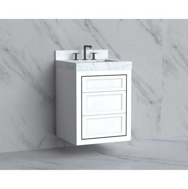 Madeli - Madeli Renaissance 24'' Wall hung Vanity Cabinet in White - No Handles - Inlay in Polished Chrome(PC) - White With Polished Chrome