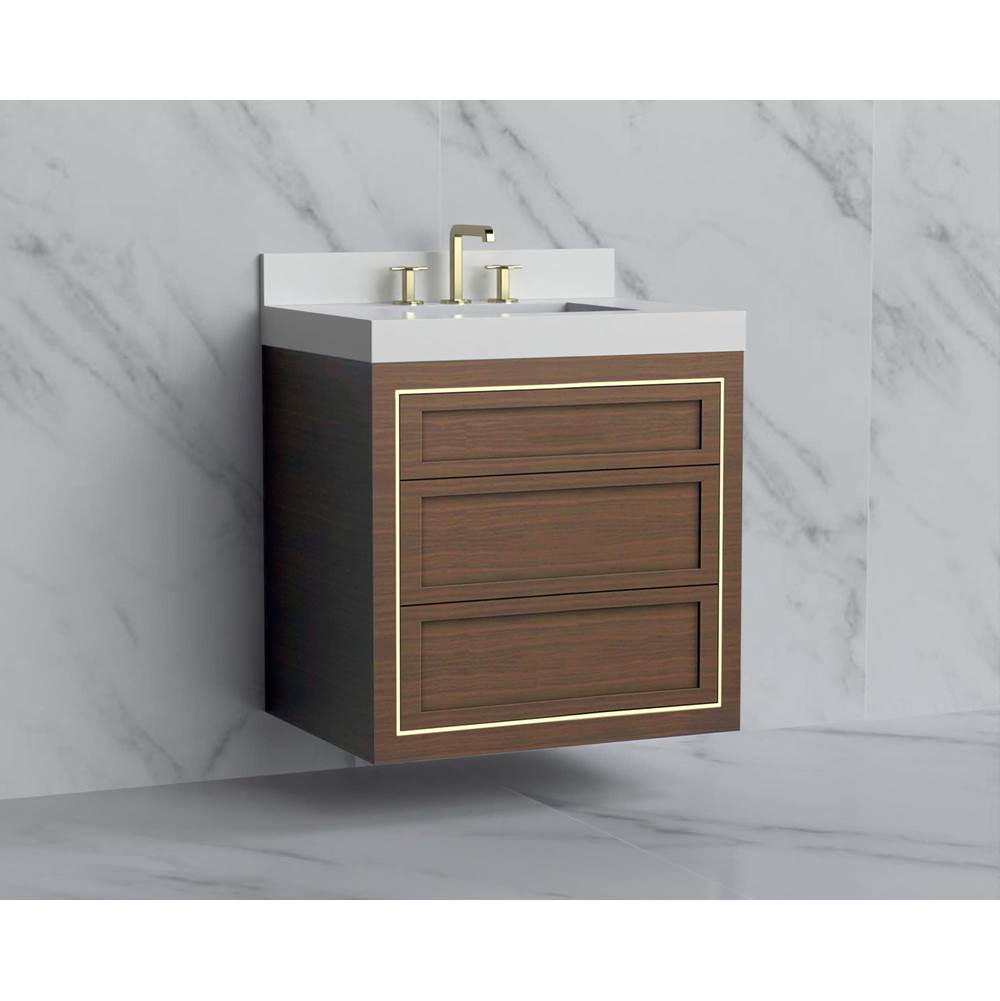 Madeli - Madeli Renaissance 30'' Wall hung Vanity Cabinet in Brandy - No Handles - Inlay in Polished Chrome(PC) - Brandy With Polished Chrome