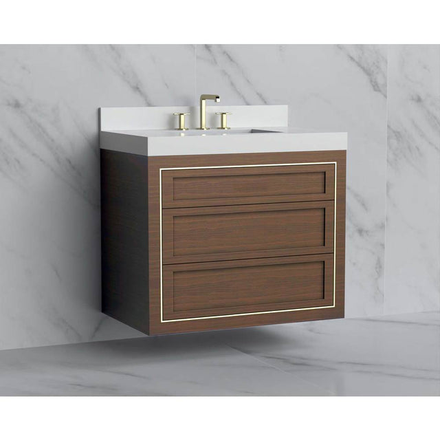 Madeli - Madeli Renaissance 36'' Wall hung Vanity Cabinet in Brandy - No Handles - Inlay in Matte Black(MB) - Brandy With Matte Black