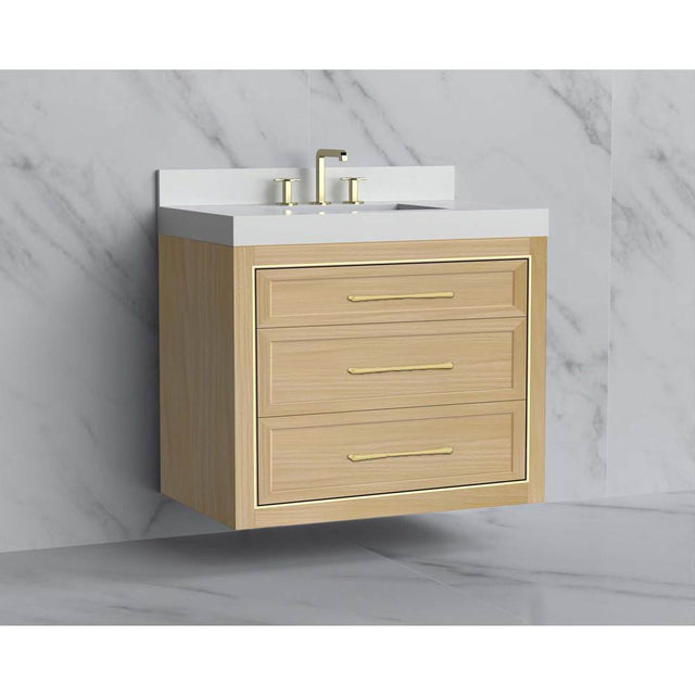 Madeli - Madeli Renaissance 36'' Wall hung Vanity Cabinet in Natural Oak/HW: Handles Polished Nickel(PN) - Natural Oak With Polished Nickel