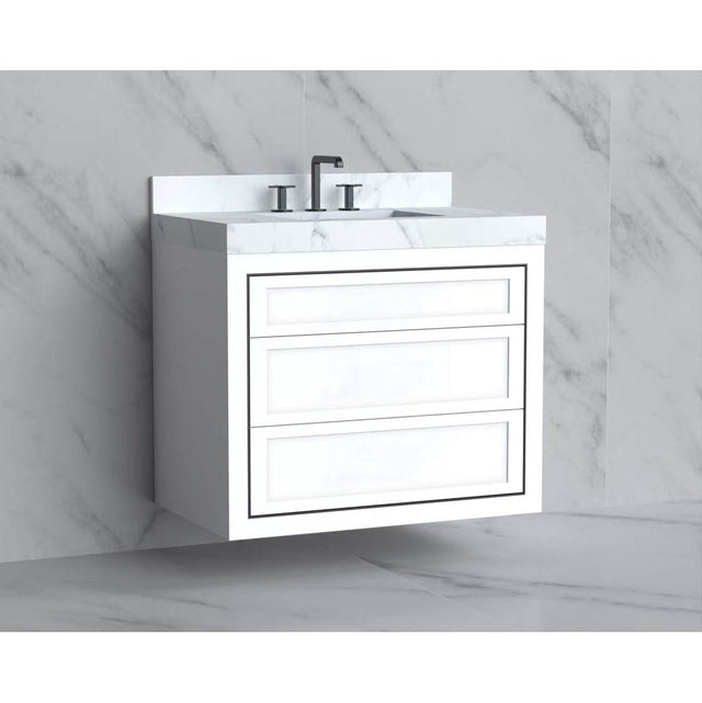 Madeli - Madeli Renaissance 36'' Wall hung Vanity Cabinet in White - No Handles - Inlay in Brushed Nickel(BN) - White With Brushed Nickel