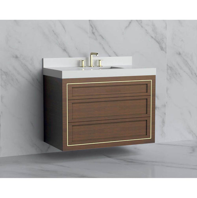 Madeli - Madeli Renaissance 42'' Wall hung Vanity Cabinet in Brandy - No Handles - Inlay in Polished Nickel(PN) - Brandy With Polished Nickel