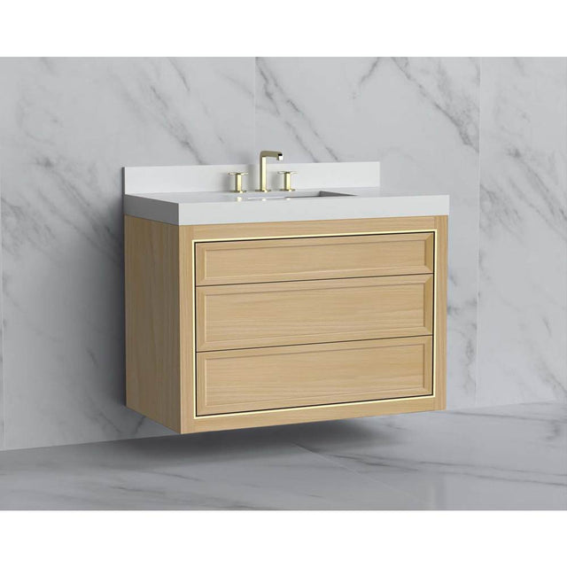 Madeli - Madeli Renaissance 42'' Wall hung Vanity Cabinet in Natural Oak/HW: No Handles - Inlay Satin Brass(SB) - Natural Oak With Satin Brass