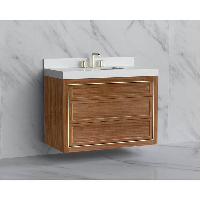 Madeli - Madeli Renaissance 42'' Wall hung Vanity Cabinet in Natural Walnut/HW: No Handles - Inlay Matte Black(MB) - Natural Walnut With Matte Black