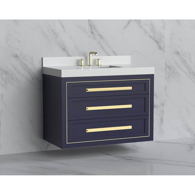 Madeli - Madeli Renaissance 42'' Wall hung Vanity Cabinet in Sapphire/HW: Handles Satin Brass(SB) - Sapphire With Satin Brass