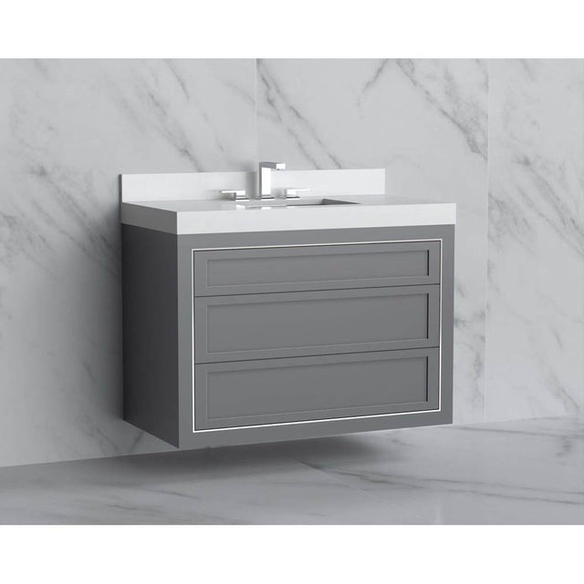 Madeli - Madeli Renaissance 42'' Wall hung Vanity Cabinet in Studio Grey - No Handles - Inlay in Polished Chrome(PC) - Studio Gray With Polished Chrome