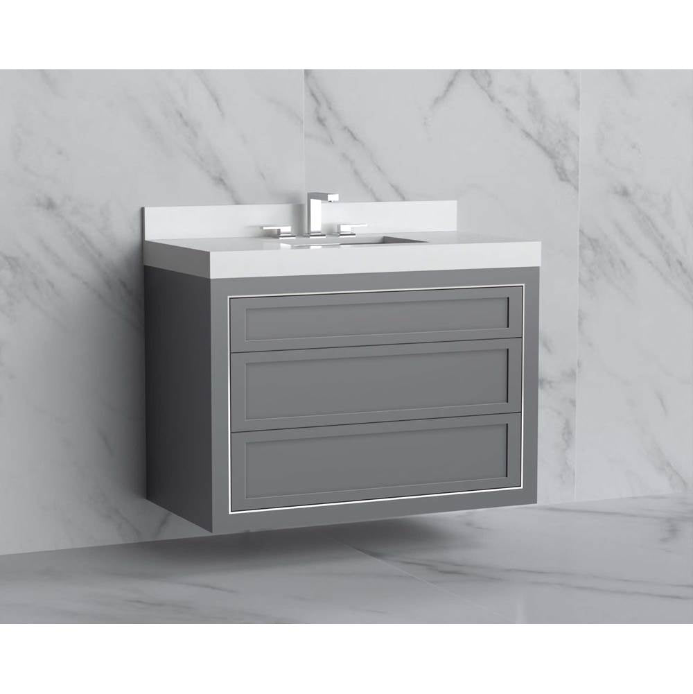 Madeli - Madeli Renaissance 42'' Wall hung Vanity Cabinet in Studio Grey - No Handles - Inlay in Polished Nickel(PN) - Studio Gray With Polished Nickel