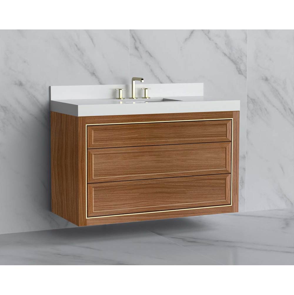 Madeli - Madeli Renaissance 48C'' Wall hung Vanity Cabinet in Natural Walnut/HW: No Handles - Inlay Brushed Nickel(BN) - Natural Walnut With Brushed Nickel