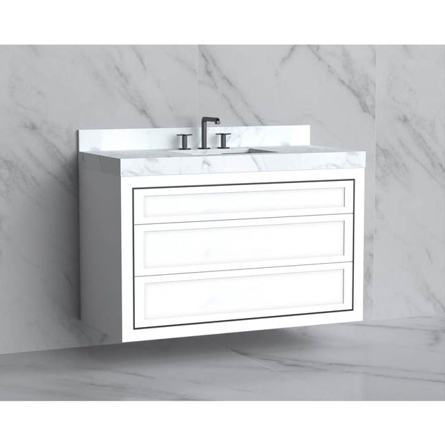 Madeli - Madeli Renaissance 48C'' Wall hung Vanity Cabinet in White - No Handles - Inlay in Polished Chrome(PC) - White With Polished Chrome