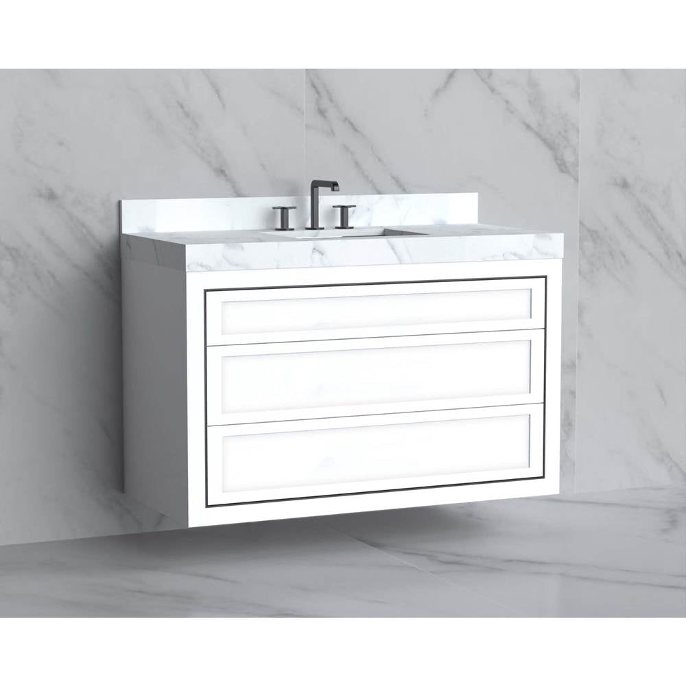 Madeli - Madeli Renaissance 48C'' Wall hung Vanity Cabinet in White - No Handles - Inlay in Polished Nickel(PN) - White With Polished Nickel