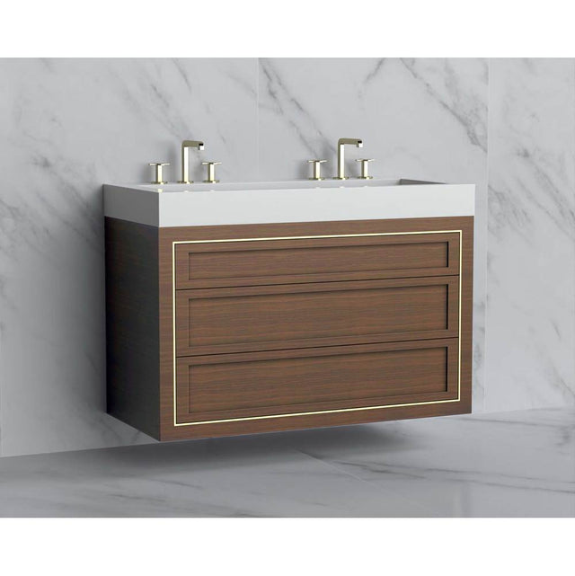 Madeli - Madeli Renaissance 48D'' Wall hung Vanity Cabinet in Brandy - No Handles - Inlay in Matte Black(MB) - Brandy With Matte Black