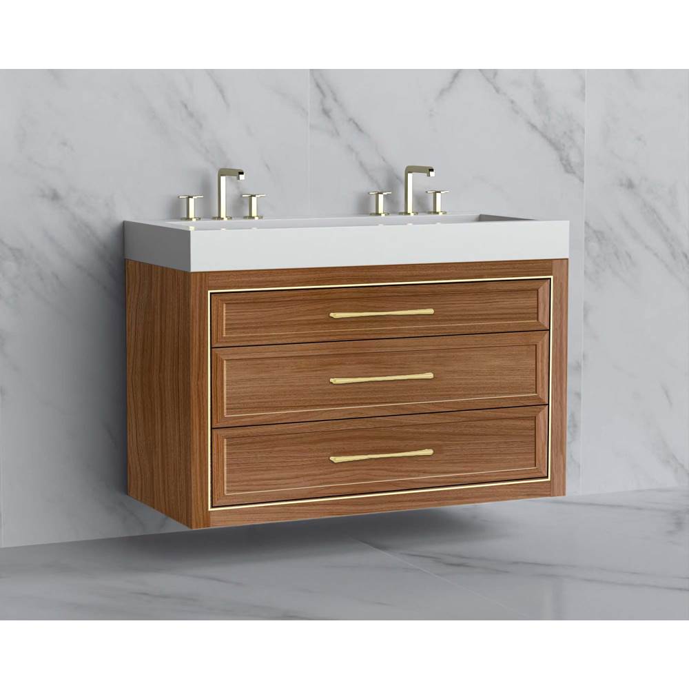 Madeli - Madeli Renaissance 48D'' Wall hung Vanity Cabinet in Natural Walnut/HW: Handles Satin Brass(SB) - Natural Walnut With Satin Brass