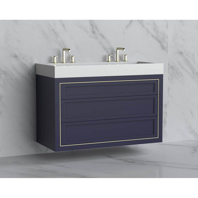 Madeli - Madeli Renaissance 48D'' Wall hung Vanity Cabinet in Sapphire - No Handles - Inlay in Brushed Nickel(BN) - Sapphire With Brushed Nickel