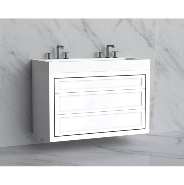 Madeli - Madeli Renaissance 48D'' Wall hung Vanity Cabinet in White - No Handles - Inlay in Matte Black(MB) - White With Matte Black