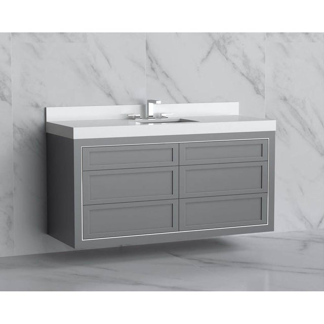 Madeli - Madeli Renaissance 60C'' Wall hung Vanity Cabinet in Studio Grey - No Handles - Inlay in Polished Chrome(PC) - Studio Gray With Polished Chrome