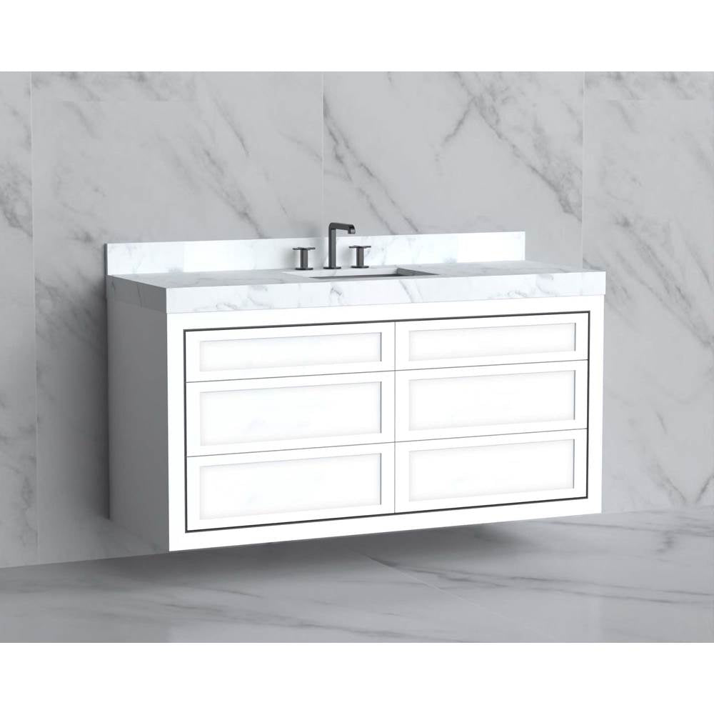 Madeli - Madeli Renaissance 60C'' Wall hung Vanity Cabinet in White - No Handles - Inlay in Brushed Nickel(BN) - White With Brushed Nickel