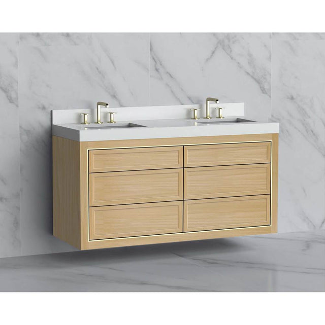 Madeli - Madeli Renaissance 60D'' Wall hung Vanity Cabinet in Natural Oak/HW: No Handles - Inlay Polished Chrome(PC) - Natural Oak With Polished Chrome